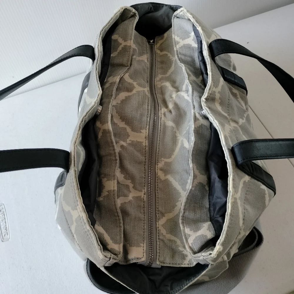Pottery Barn Kids Gray Ikat Baby Diaper Bag Tote Travel Removable Strap